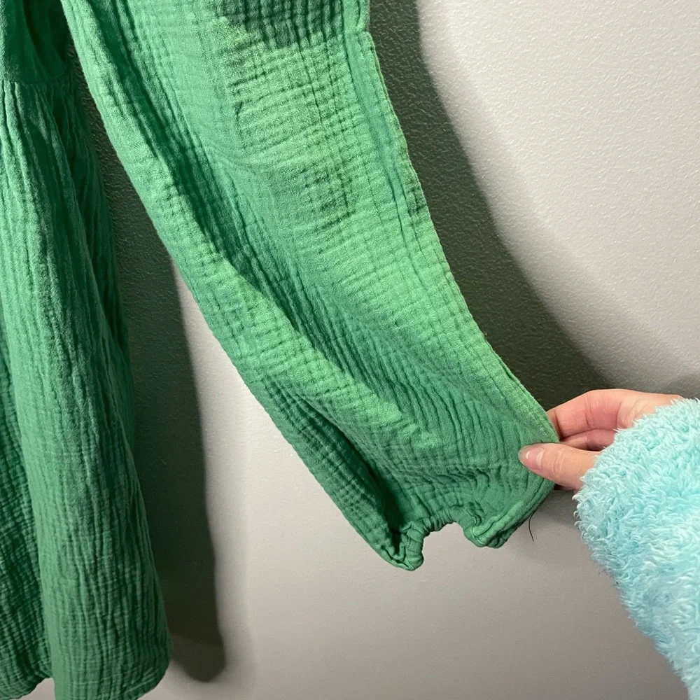 NWT J. Crew Green Squareneck Soft Gauze Dress Smocked Back Spring Summer - Picture 6 of 11